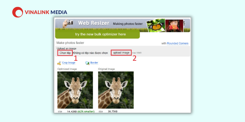 Tải hình ảnh bạn muốn nén lên WebResizer